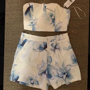 showpo white and blue floral two piece